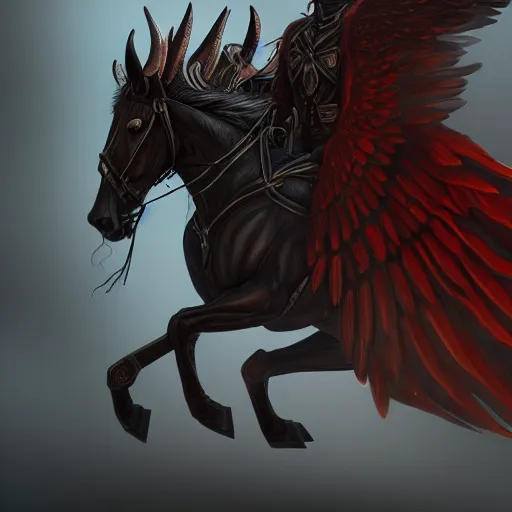 Prompt: headless horseman with wings, concept art, trending on artstation, highly detailed, intricate, sharp focus, digital art, 8 k