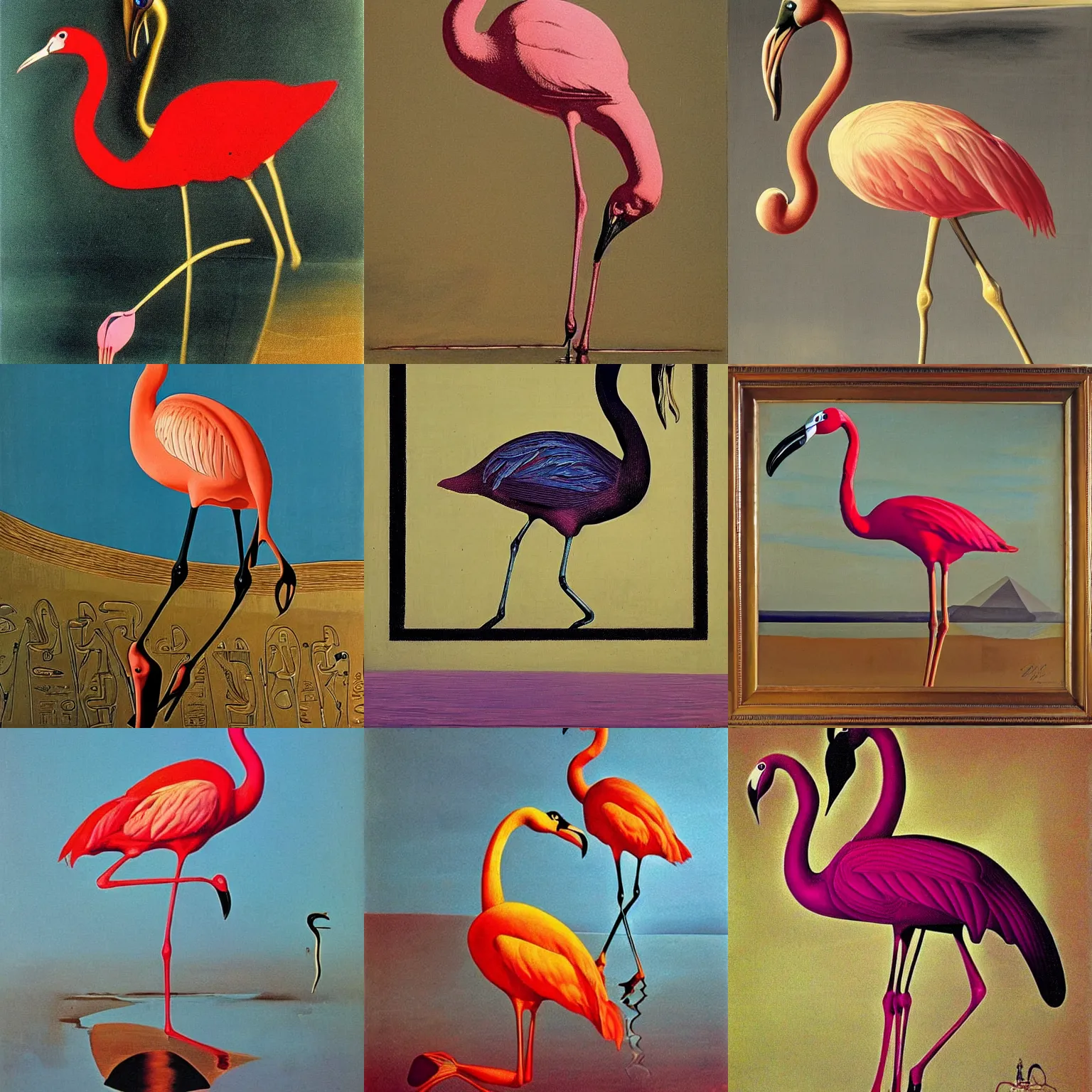 Prompt: an egyptian flamingo, award winning art by salvador dali
