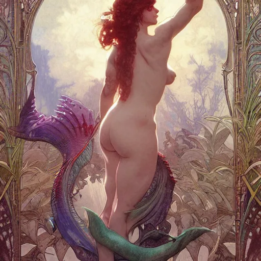 Image similar to zombie mermaid, intricate, art by artgerm and greg rutkowski and alphonse mucha and william - adolphe bouguereau, high detailed, 4 k,