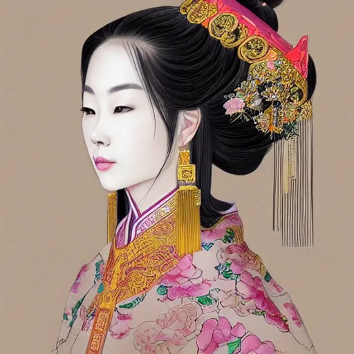 Image similar to traditional chinese princess, high quality portrait, symmetrical face, intricate details, trending on artstation