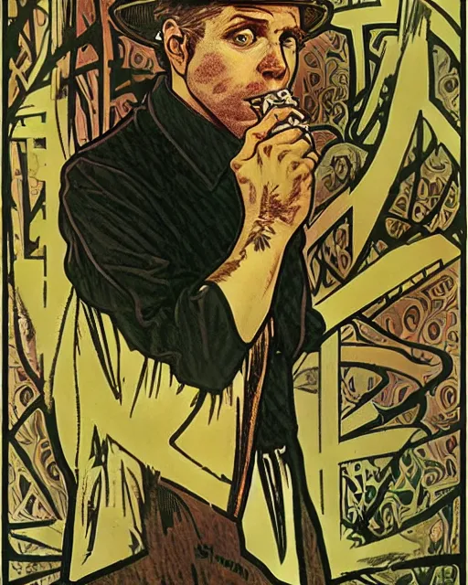 Prompt: Tom Waits by Rick Griffin Roland Topor Alphonse Mucha Will Eisner