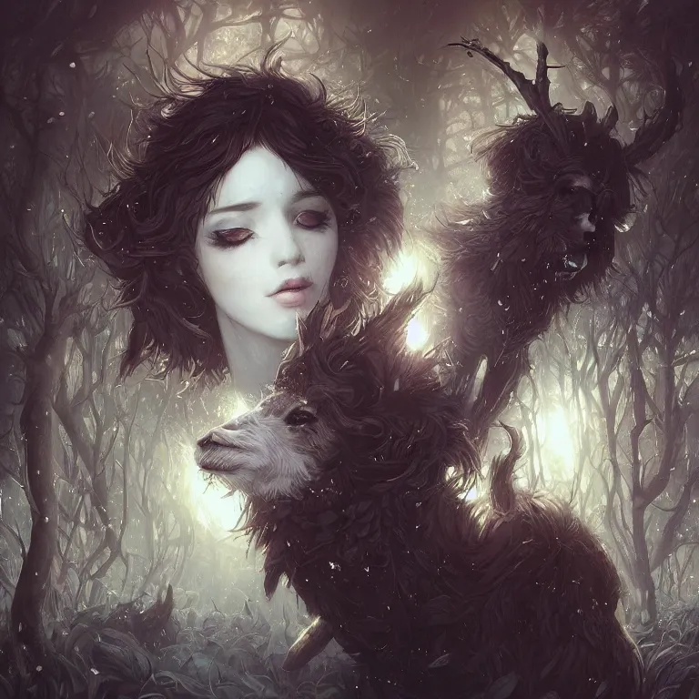 Image similar to highly detailed portrait of emo alpacas, eyeshadow, goth makeup, piercings, unreal engine, dark fantasy art by greg rutkowski, loish, rhads, ferdinand knab, makoto shinkai and lois van baarle, ilya kuvshinov, rossdraws, tom bagshaw, alphonse mucha, global illumination, radiant light, detailed and intricate environment