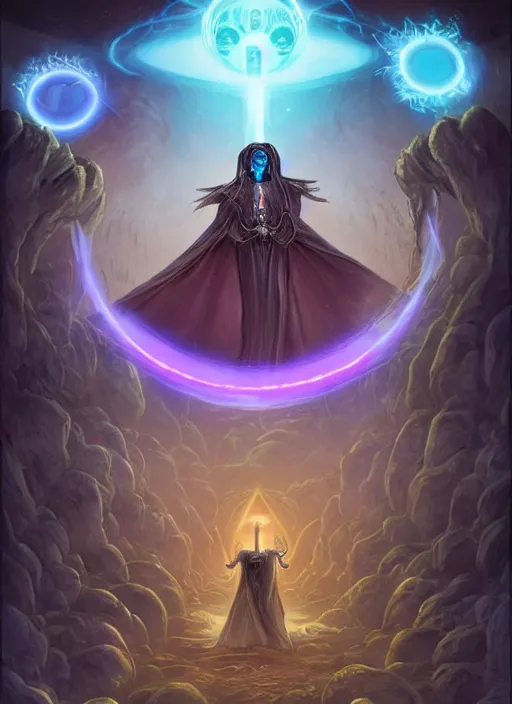 Prompt: a necromancer opening a portal to another universe