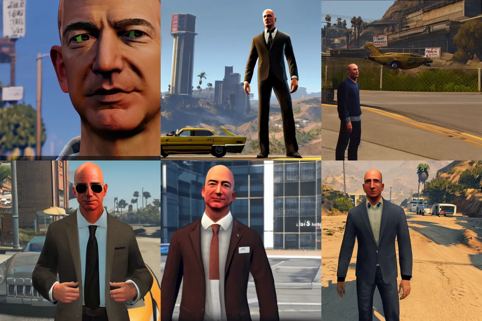 Prompt: Screenshot of Jeff Bezos in GTA 5