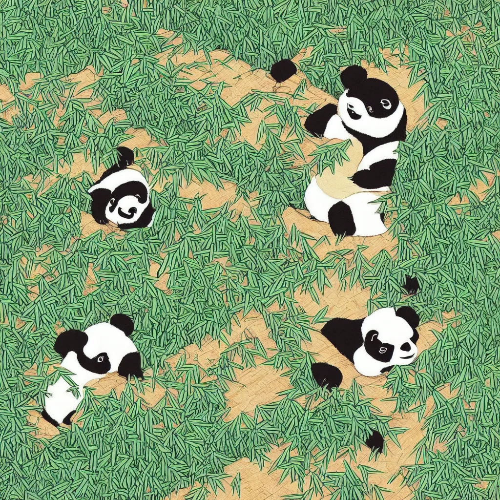 Prompt: isometric view illustration cute panda in bamboo forest, highly detailed mid day by victo ngai