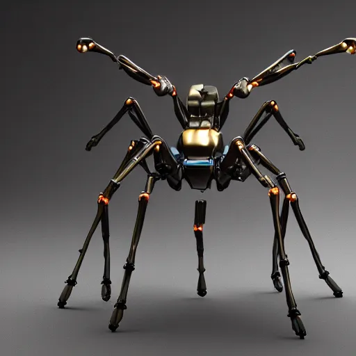 Prompt: 3 d ethereal angelic cute beautiful boston dynamics 8 legged spider robot, highly detailed, hard surface model, octane render, studio lighting