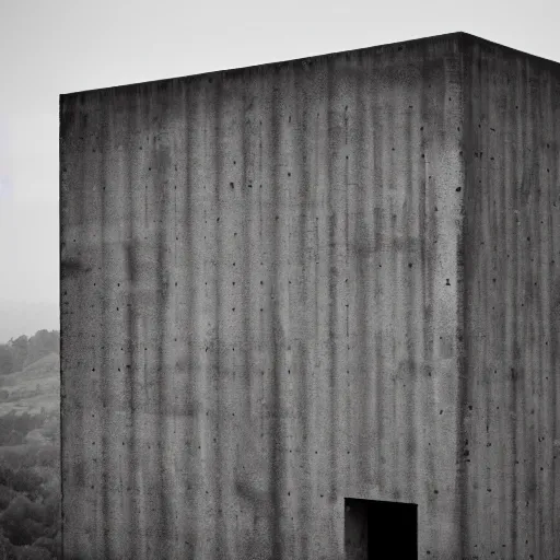 Prompt: concrete brutalistic building on the edge of a cliff, gloomy, 4k