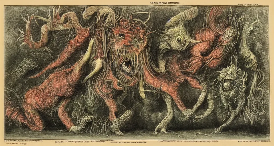 Image similar to bizarre bestiary of repressed unconscious emotional monsters and creatures