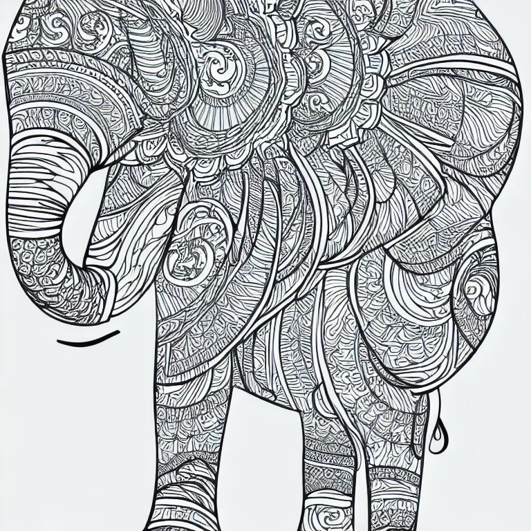 Image similar to elephant ornaments fractal ink drawing line art colouring page vector