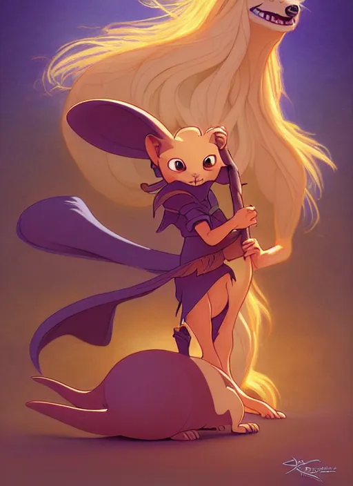 Image similar to cute witch mongoose, natural lighting, path traced, highly detailed, high quality, digital painting, by don bluth and ross tran and studio ghibli and alphonse mucha, artgerm