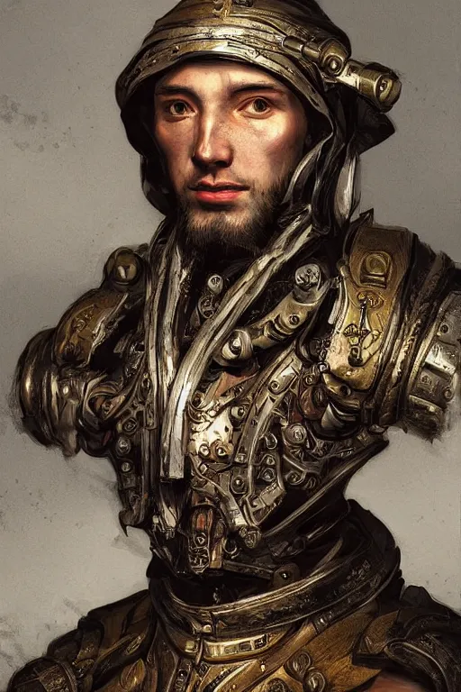 Image similar to portrait, headshot, digital painting, of a succesful 17th century cyborg merchant, baroque, ornate clothing, realistic, hyperdetailed, chiaroscuro, concept art, art by Franz Hals