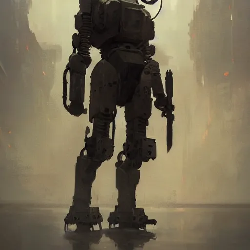 Image similar to a highly detailed uncropped epic cinematic concept art CG render digital painting artwork: dieselpunk robot/man. By Greg Rutkowski, Ilya Kuvshinov, WLOP, Stanley Artgerm Lau, Ruan Jia and Fenghua Zhong, trending on ArtStation, subtle muted cinematic colors, made in Maya, Blender and Photoshop, octane render, excellent composition, cinematic atmosphere, dynamic dramatic cinematic lighting, precise correct anatomy, aesthetic, very inspirational, arthouse