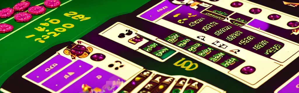 Image similar to purple and green slots casino interface, material design