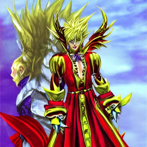 Prompt: kefka palazzo using a smartphone by yoshitaka amano, concept art