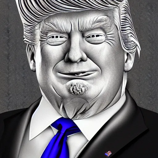 Image similar to portrait of Donald trump who looks like Majin buu from dragon ball z, digital art