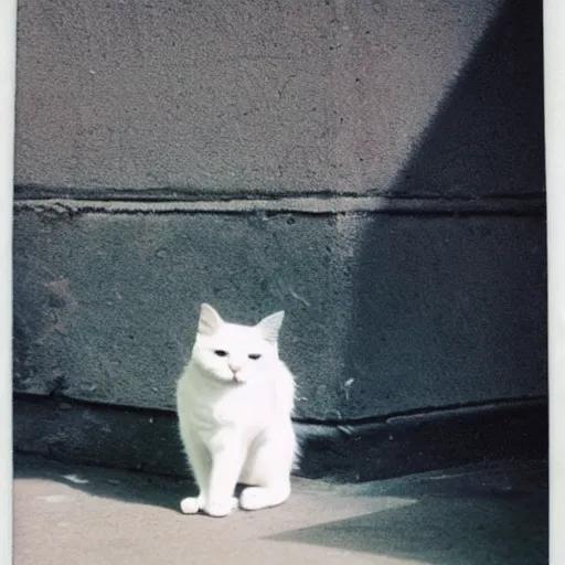 Prompt: medium of a sharp shadow!! of a cat!! only shadow on the wall in the street, colours, polaroid photo, by andy warhol