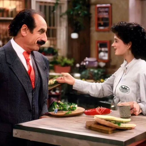 Image similar to soup Nazi telling Elaine no soup for you, 8k,