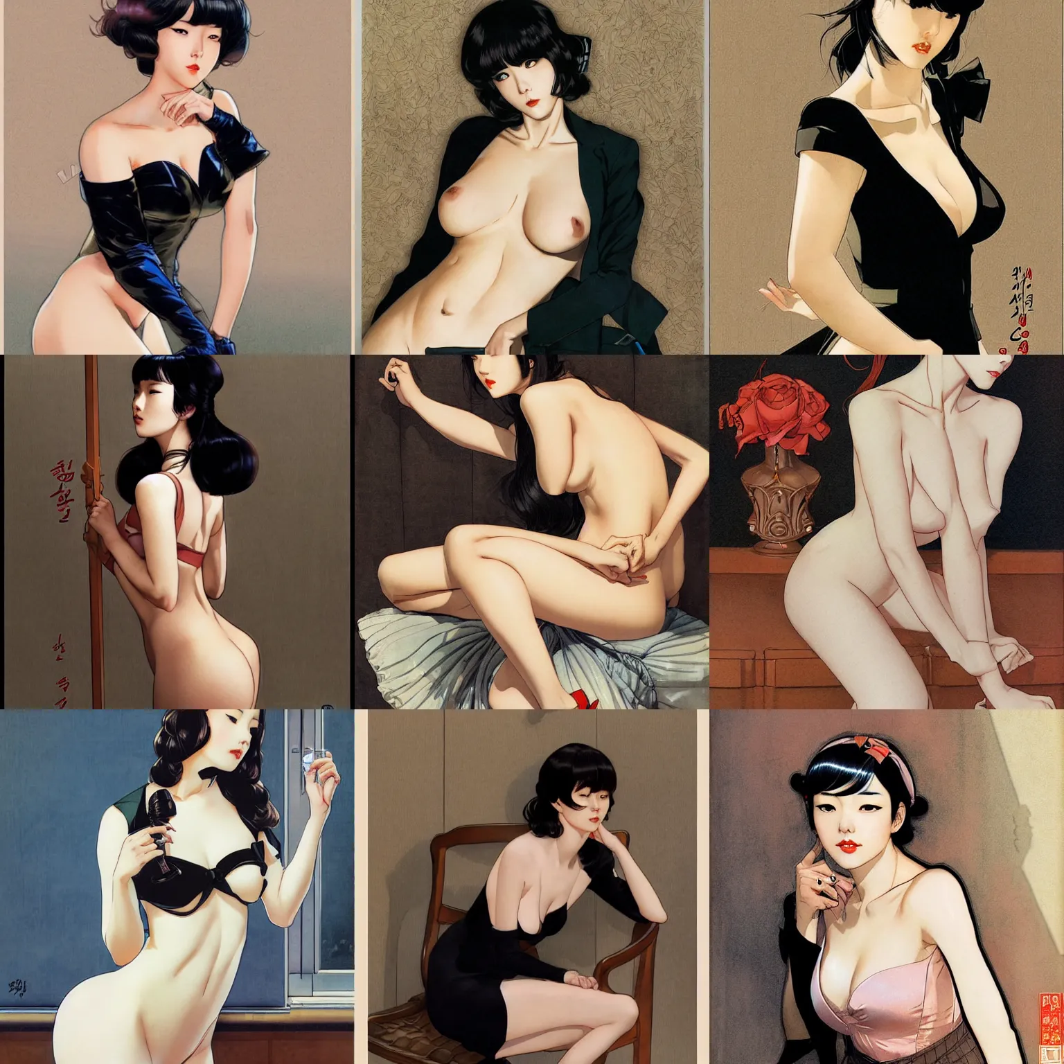 Prompt: lee jin - eun by milo manara gi, j. c. leyendecker, ilya kuvshinov, rule of thirds, seductive look, beautiful
