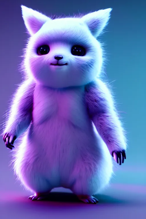 Image similar to high quality 3 d render cyberpunk very cute pastel fluffy! quokka cyborg, wires, highly detailed, vray smooth, in the style of detective pikachu, hannah yata charlie immer, dramatic neon blue light, low angle, uhd 8 k, sharp focus