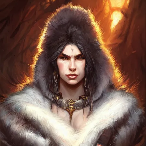 Prompt: female barbarian warrior in furs, art by artgerm and greg rutkowski and magali villeneuve, d & d, fantasy, portrait, highly detailed, headshot, digital painting, trending on artstation, concept art, sharp focus, illustration