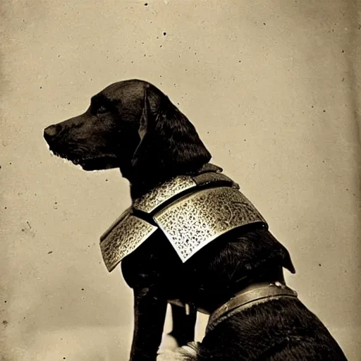 Image similar to “dog in full samurai armour, 1900’s photo”