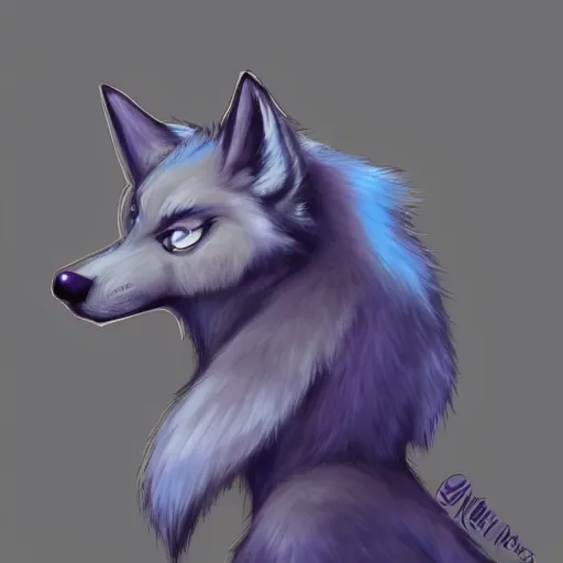 Prompt: art of an anthropomorphic furry style Blue wolf fursona, profile picture, Falvie, trending on artstation