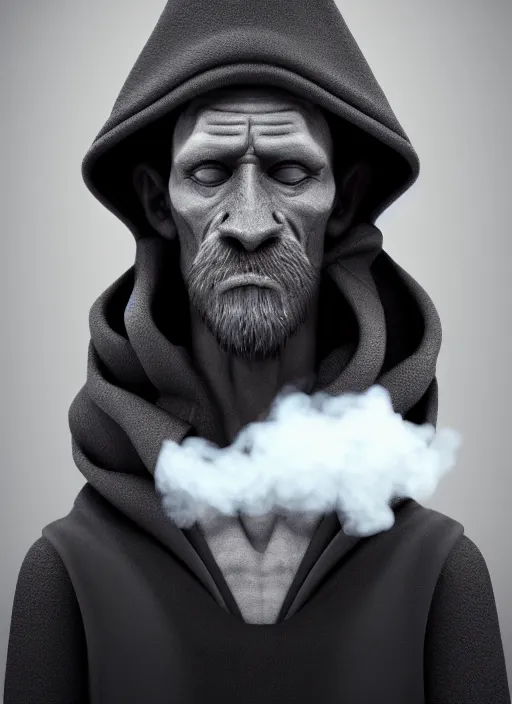 Image similar to an anthropomorphic beautiful male scientist portrait blowing smoke wearing black hoodie robe, fine art, award winning, intricate, elegant, sharp focus, octane render, hyperrealistic, wizard hat cinematic lighting, highly detailed, digital painting, 8 k concept art, art by jamie hewlett and z. w. gu, masterpiece, trending on artstation, 8 k