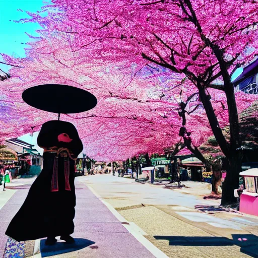 Image similar to ultrarealistic photography android samurai in a historical japanese city cherry blossom blue sky cyberpunk