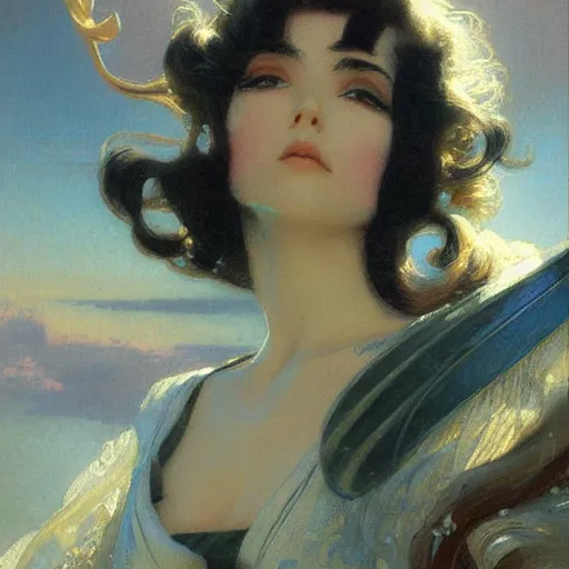 Prompt: detailed portrait of art deco anime girl, painting by gaston bussiere, craig mullins, j. c. leyendecker