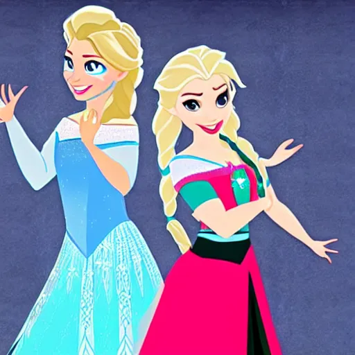 Prompt: Anna and Elsa as professional wrestlers, concept art, disney