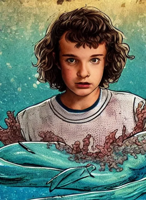 Image similar to Eddie from Stranger Things as a mermaid