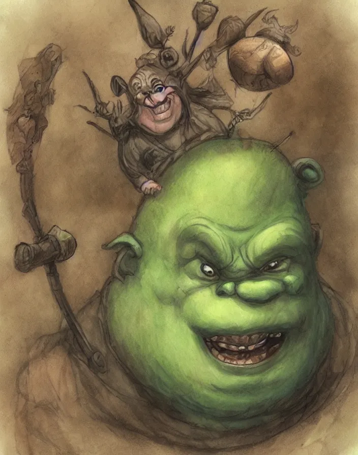 Image similar to cute little ogre, in the style of Tony Diterlizzi and Brian Froud, painterly