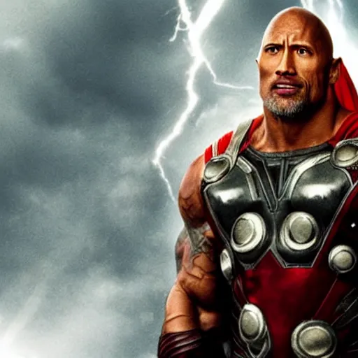 Prompt: dwayne johnson as thor by marvel