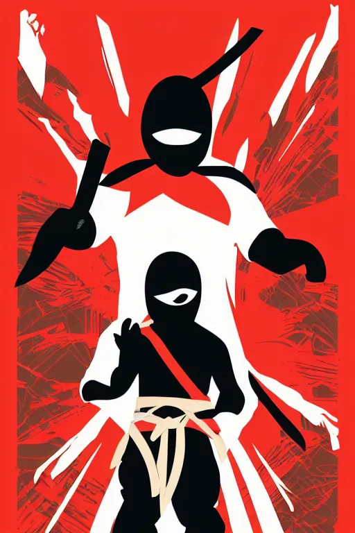 Image similar to Poster of a ninja in the style of die cut sticker, art by daniel Barreto , color, detailed, high resolution, vector art