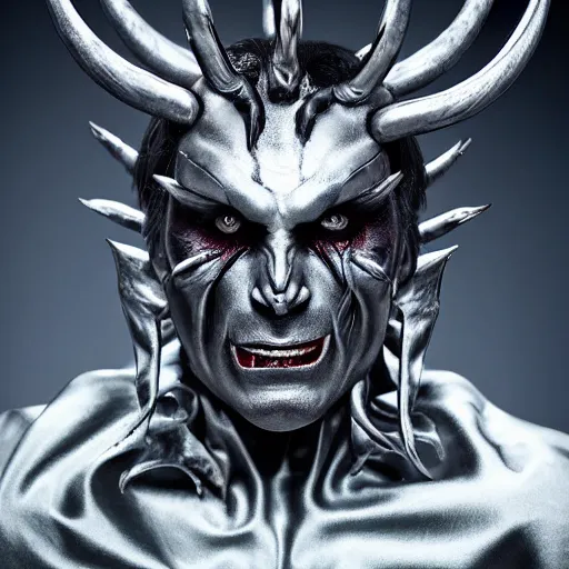 Image similar to a demon inspired by silver created by the make up artist hungry, photographed by andrew thomas huang, cinematic, expensive visual effects