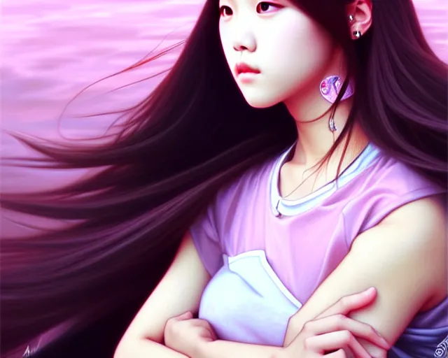 Image similar to jisoo from blackpink, portrait, highly detailed, deep focus, elegant, digital painting, smooth, sharp focus, illustration, ultra realistic, 8 k, art by artgerm and alphonse mucha