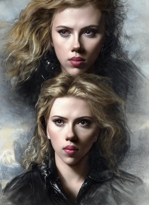 Prompt: , , Scarlett Johansson dressed as black Canary,, Dramatic, Edge, Good, Infused, Backlight, De-Noise, VFX, insanely detailed and intricate, hypermaximalist, facial ,elegant, ornate, hyper realistic, super detailed, by Anthony Van Dyck, by Ivan Shishkin, by John Constable