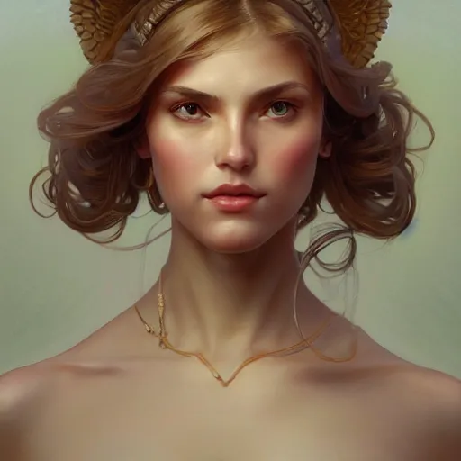 Image similar to wide angle full body portrait of an angel with a perfect face and perfect body, intricate, highly detailed, digital painting, artstation, concept art, smooth, sharp focus, illustration, Unreal Engine 5, 8K, art by artgerm and greg rutkowski and alphonse mucha