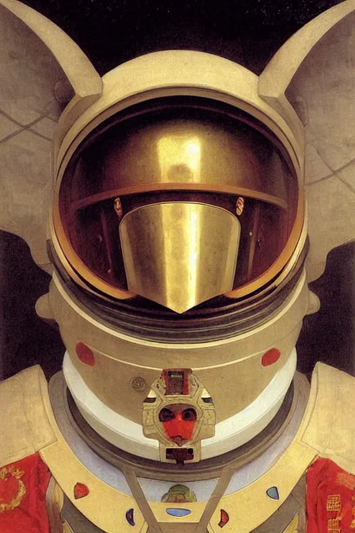 Image similar to portrait of a astronaut is a chinese dragon in armor and helmet, majestic, solemn, by bouguereau