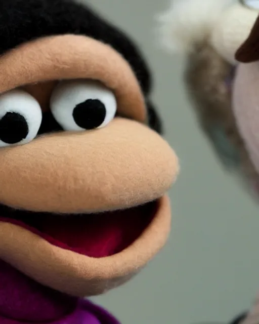 Image similar to marie schrader as a muppet. highly detailed felt. hyper real photo. 4 k.