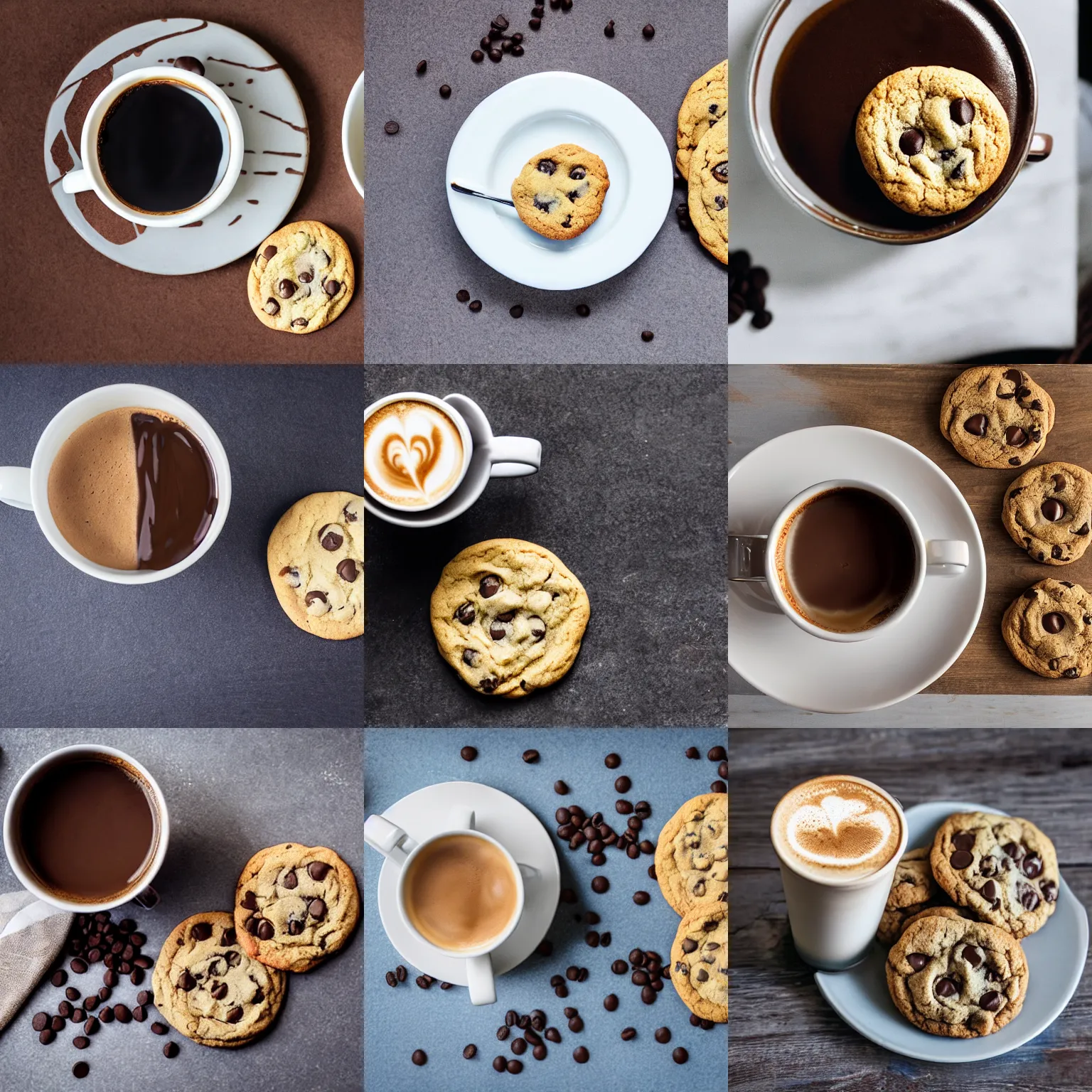 Prompt: a coffee and a chocolate chip cookie, professional photo