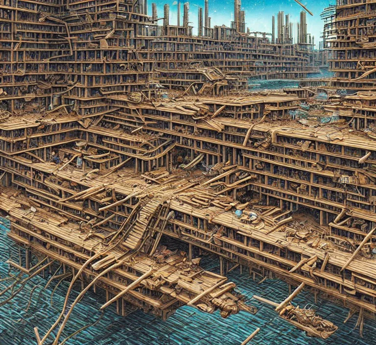 Image similar to hyperrealism photography hyperrealism concept art of highly detailed beavers builders that building highly detailed futuristic city with sticks by hasui kawase and scott listfield sci - fi style hyperrealism