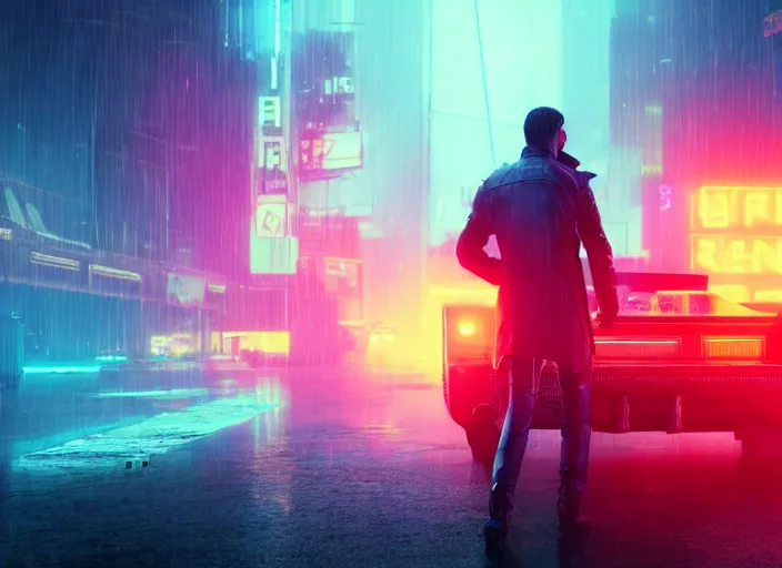 Image similar to a scene from blade runner 2 0 4 9, neon lights, highly detailed, perfect lighting, perfect composition, 4 k, artstation, cinematic, 3 d render, octane render, unreal engine 5, lumen, 8 k, beeple, ray tracing, hdr