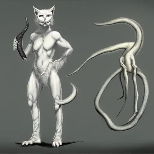 Prompt: sketch of white anthropomorphic lynx cat full body by Les Edwards, art, fantasy style, 4k, trending on artstation