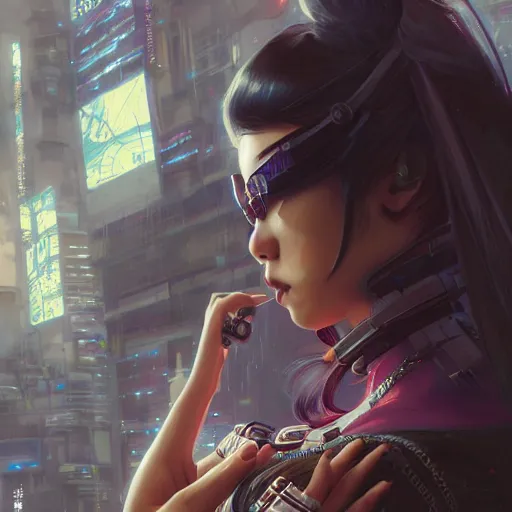 Image similar to cyberpunk japanesse girl, with techware, d & d, intricate, elegant, highly detailed, digital painting, japanese, unreal engine 5, trending on artstation, concept art, studio ghibli, illustration, art by artgerm and greg rutkowski and alphonse mucha