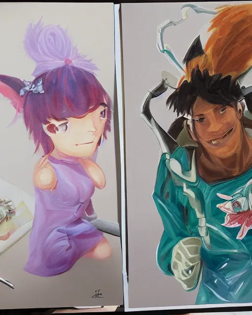 Image similar to a concept painting of sd ai and dall - e ai testing their painting abilities