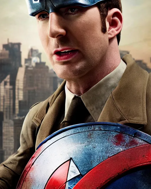 Image similar to film still close - up shot of radios finest chris evans as captain america from the movie captain america : the first avenger. photographic, photography