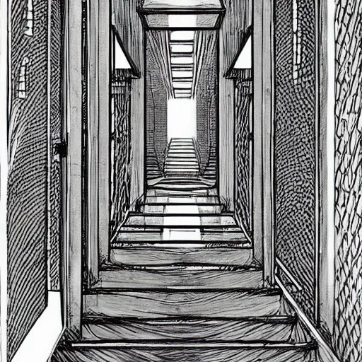 Image similar to a huge bright maze of many doorways and lots of stairs, many doorways, inside a giant mansion, artstation, Junji Ito, epic composition