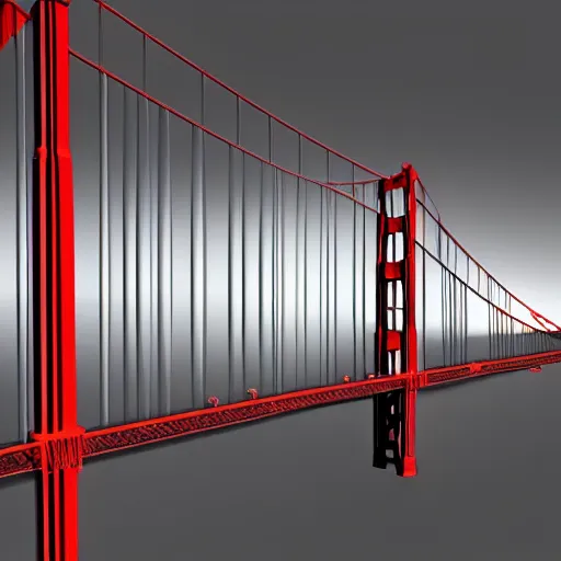 Prompt: high quality 3d render of a model of the Golden Gate Bridge made with transparent glass