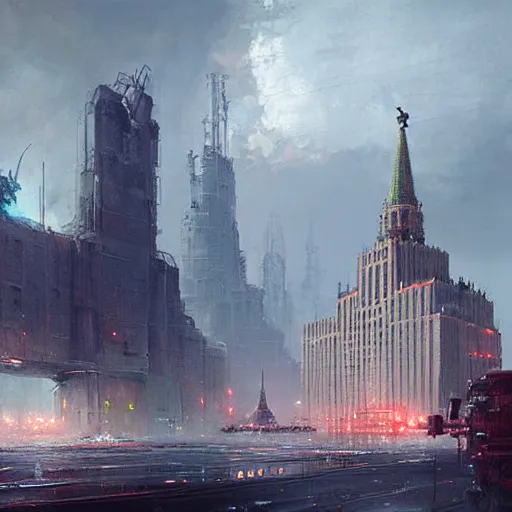 Image similar to moscow in future, kiber punk, greg rutkowski